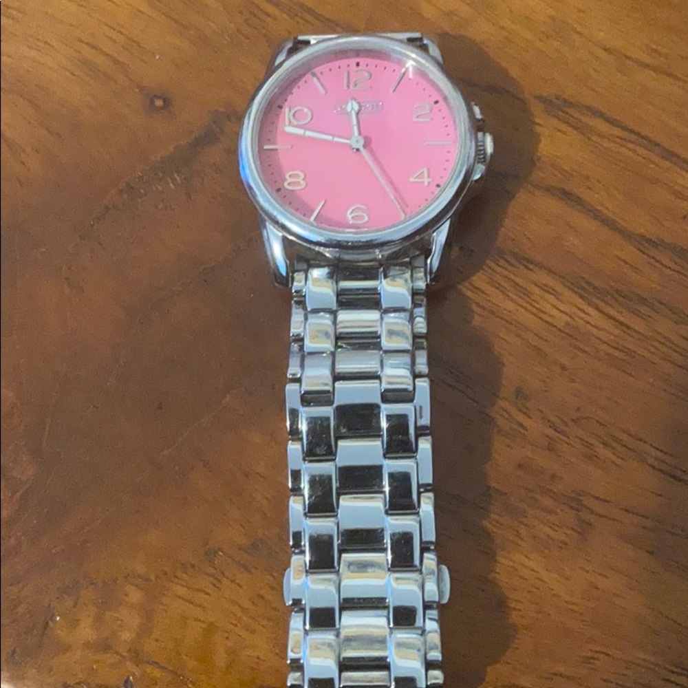 Coach stainless steel watch with pink face